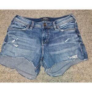 Silver Suki Womens Size W28 Denim Blue Jean Shorts Bermuda Distressed
